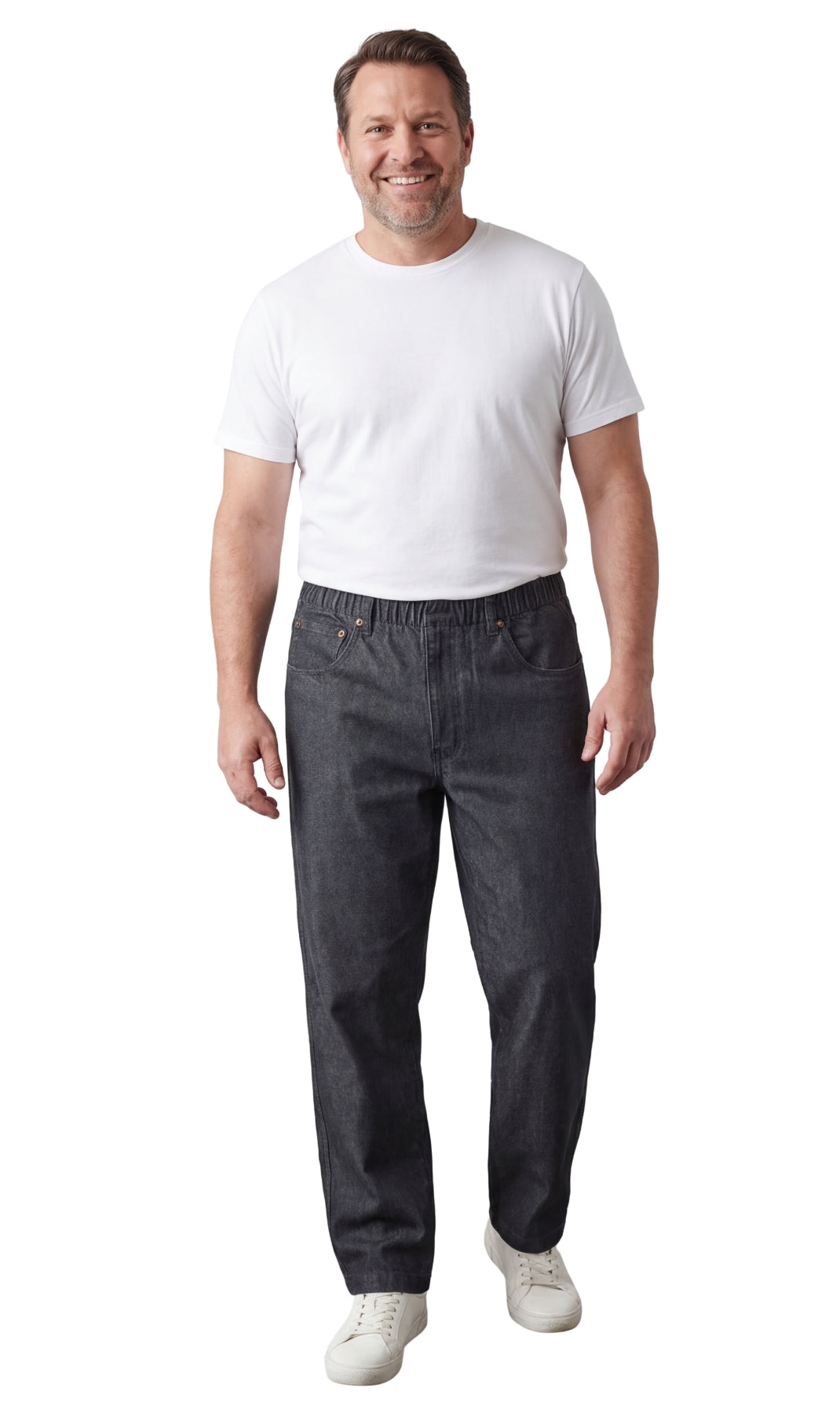 Men's Pull-On Denim & Twill Pants – Elastic Waist, Relaxed Fit