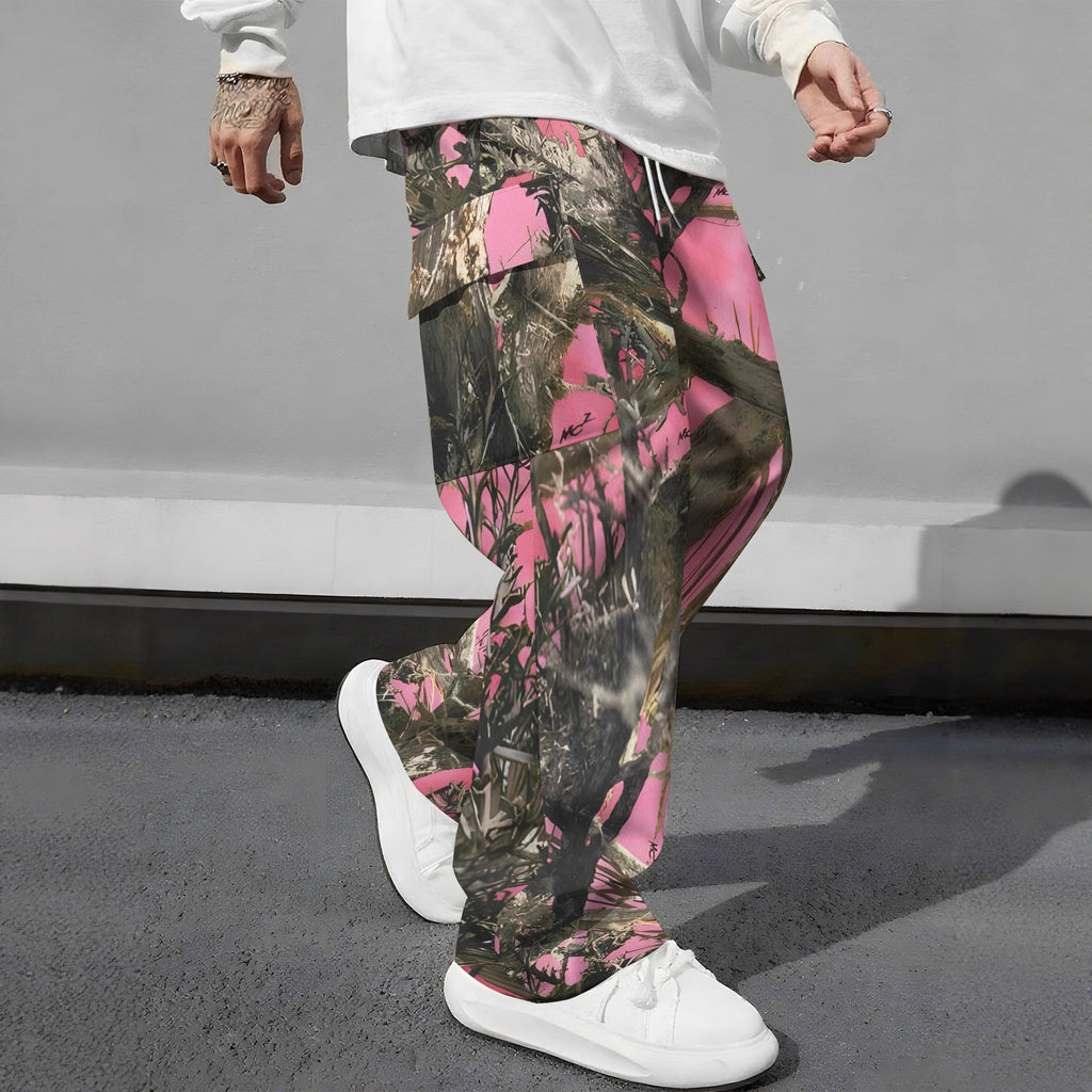 Pink Camo Cargo Pants – Loose-Fit Printed Casual Trousers