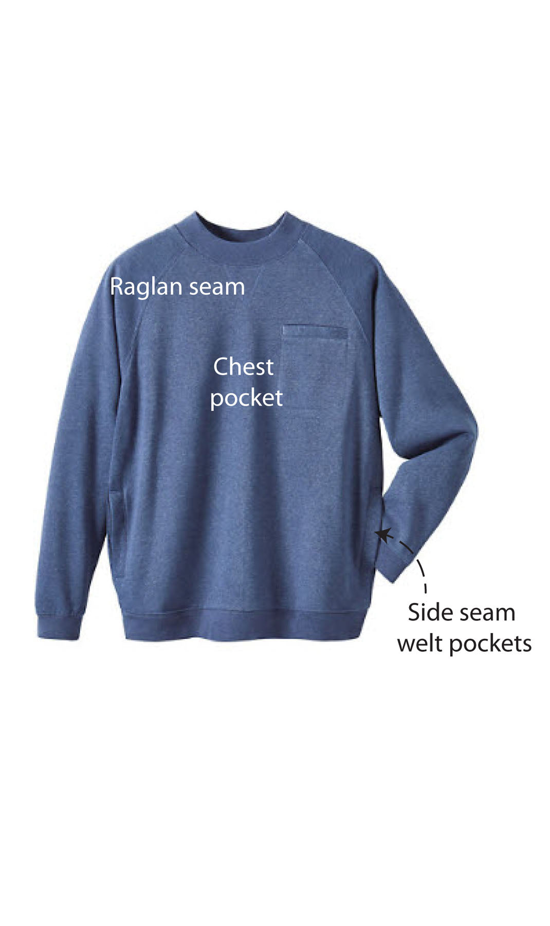 Men's Fleece Pullover Sweatshirt – 3-Pocket Raglan Design
