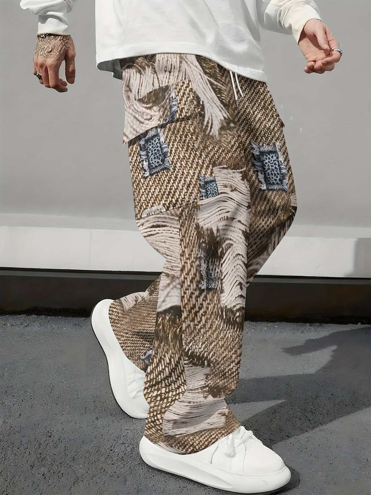 Pink Camo Cargo Pants – Loose-Fit Printed Casual Trousers