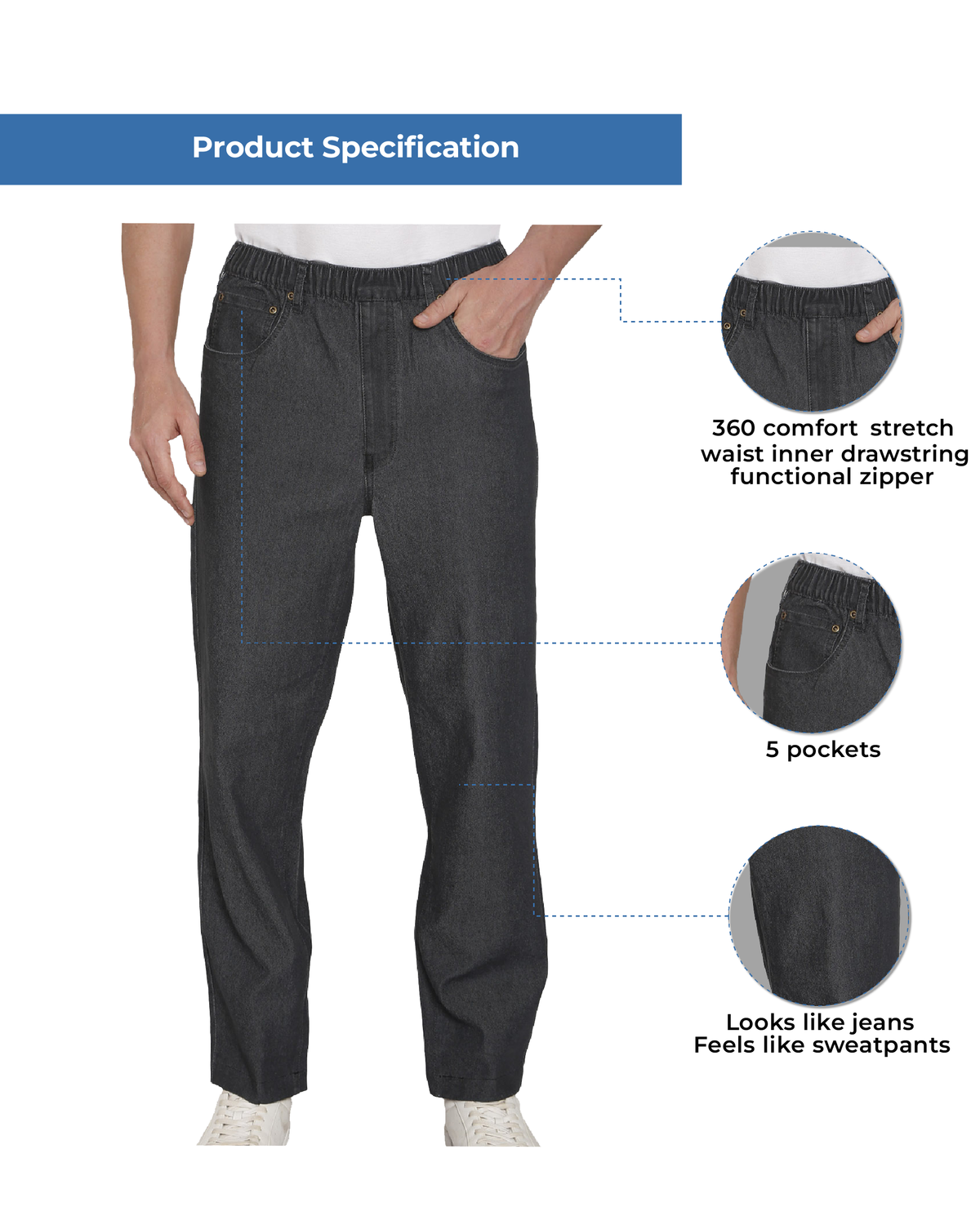Men's Pull-On Denim & Twill Pants – Elastic Waist, Relaxed Fit